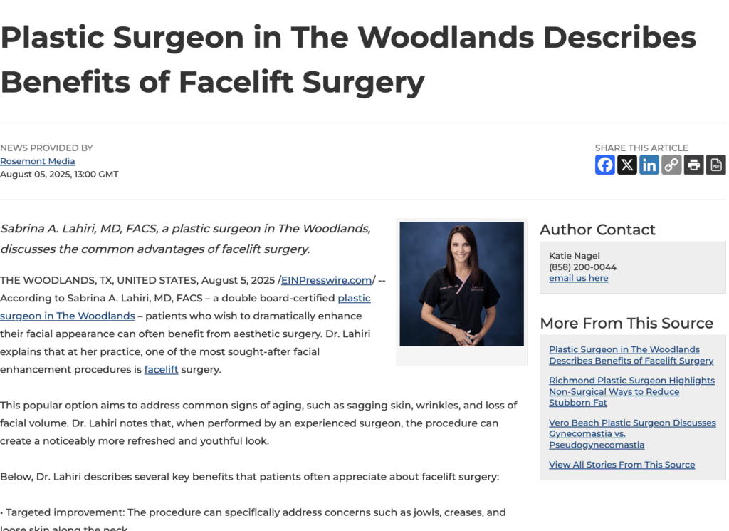 Plastic Surgeon in The Woodlands on Benefits of Facelift Surgery